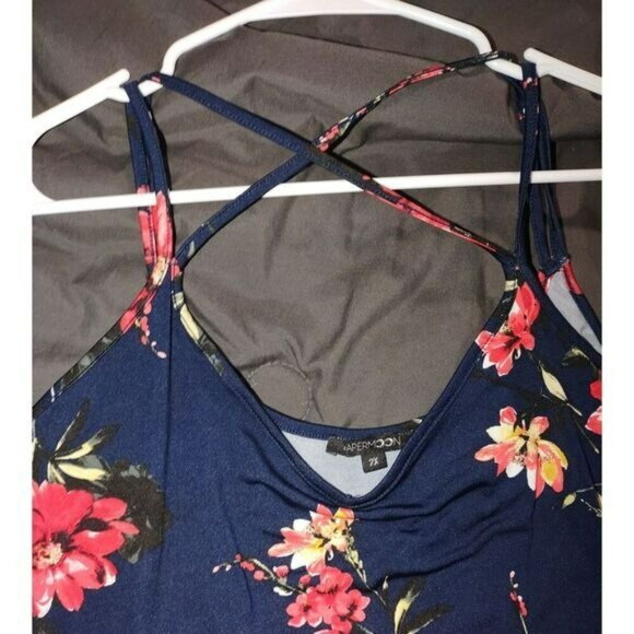 Papermoon‎ Womens Floral Tank Size 2X Navy Basima Back Boho Fairy Romantic Cami - Picture 5 of 6